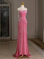 Mermaid Velvet Beads Pink Long Classy Prom Dress, Pink Long Classy Dress