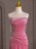 Mermaid Velvet Beads Pink Long Classy Prom Dress, Pink Long Classy Dress