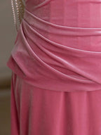 Mermaid Velvet Beads Pink Long Classy Prom Dress, Pink Long Classy Dress