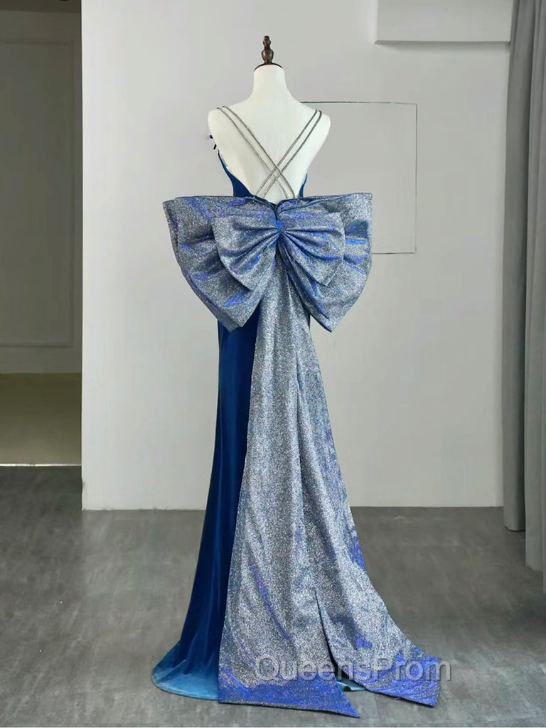 Mermaid Velvet Blue Long Evening Prom Dress, Blue Long Evening Dress Secondary image
