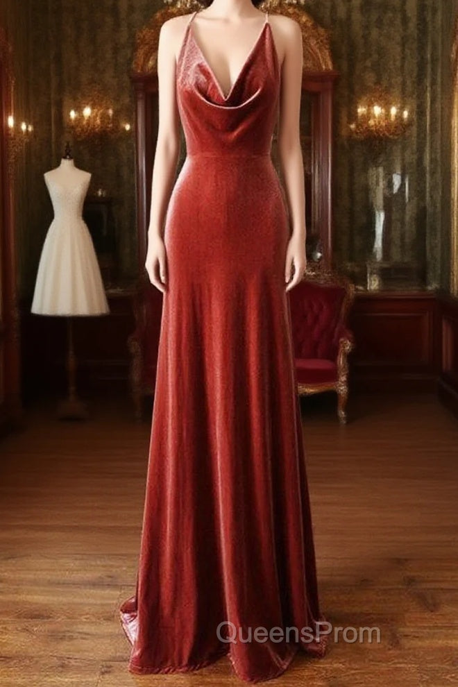 Mermaid Velvet Bridesmaid Dress Draped Neck Main image