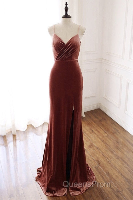 Mermaid Velvet Bridesmaid Dress Leg Slit