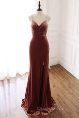 Mermaid Velvet Bridesmaid Dress Leg Slit