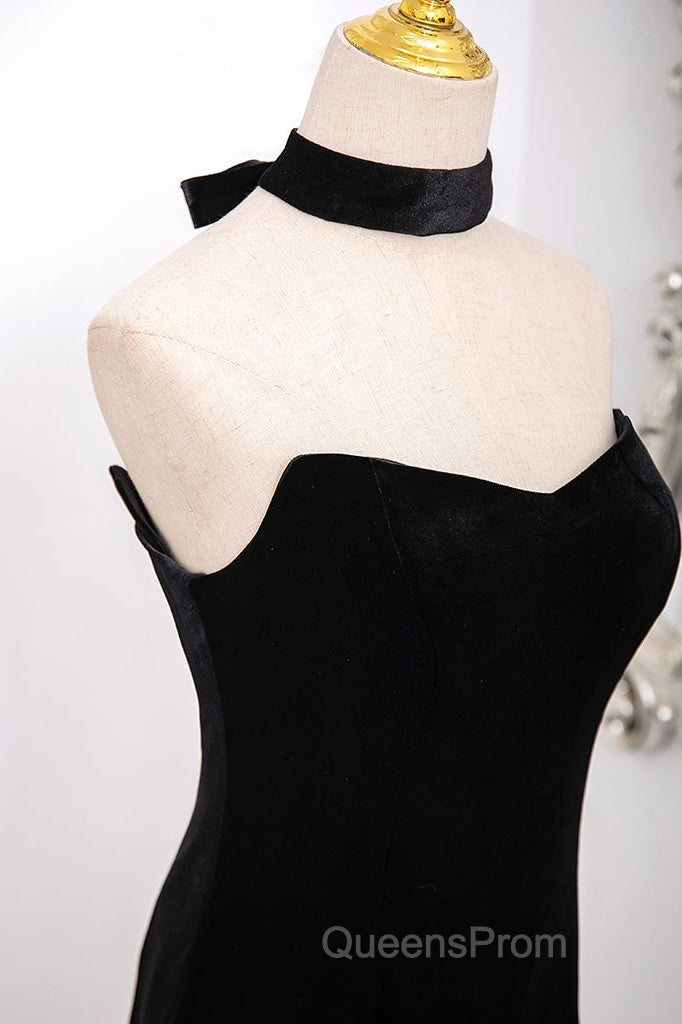 Mermaid Velvet Tulle Black Long Evening Prom Dress, Black Long Formal Dress