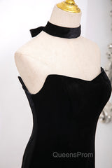 Mermaid Velvet Tulle Black Long Evening Prom Dress, Black Long Formal Dress