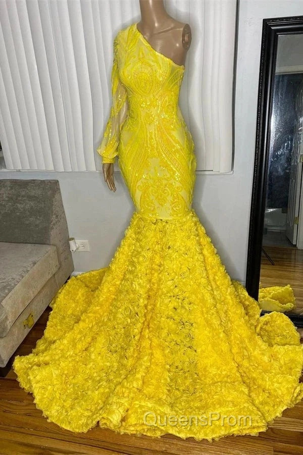 Mermaid Yellow One Shoulder Long Sleeve Evening Prom Dress Secondary image