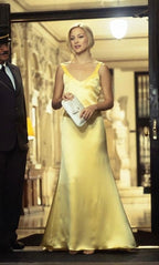 Mermaid Yellow Silk Satin Classy Evening Party Dress Long Backless Classy Prom Dress