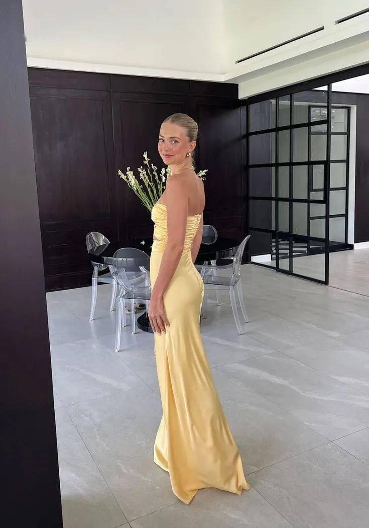 Mermaid Yellow Silk Satin Classy Evening Party Dress Long Classy Prom Dress Secondary image