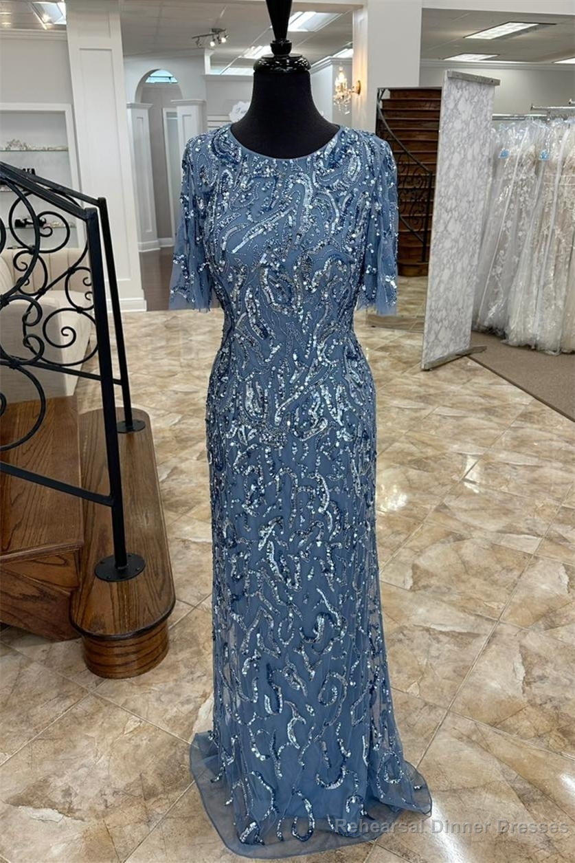 Mist Mermaid Sequined Flaunt Sleeves Keyhole Tulle Mother of Bride Dress Secondary image