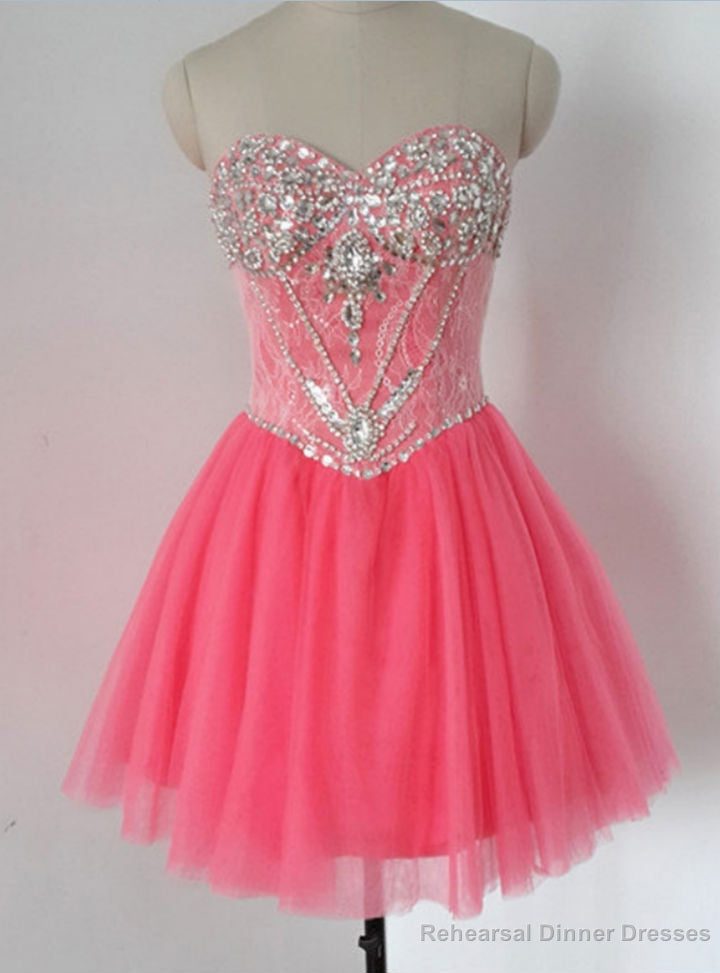 Mini Party Dress Lace Homecoming Dresses Short Prom Dresses Watermelon Prom Dresses Main image
