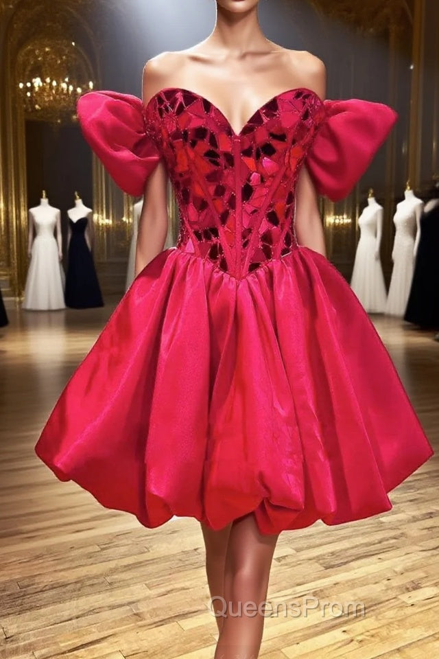 Mini/Short Red Satin Short Evening Prom Dress, Short Homecoming Dress Main image
