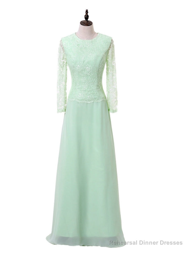Mint Green A-line Long Sleeves Chiffon Lace Mother Of The Bride Dresses Main image