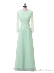 Mint Green A-line Long Sleeves Chiffon Lace Mother Of The Bride Dresses