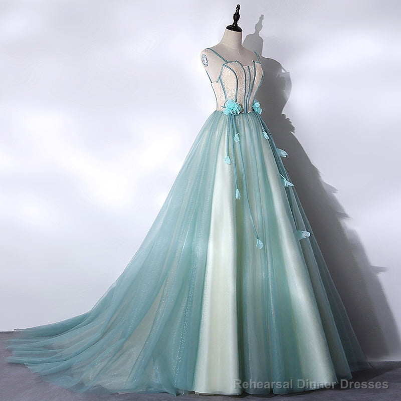 Mint Green Long Tulle with Lace Sweet 16 Dress, Long Party Dresses Main image