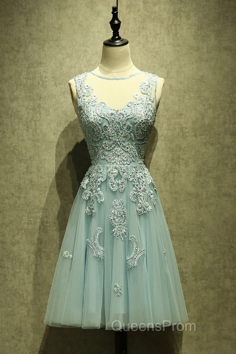 Mint Green Tulle Short Lace Beaded Knee Length Wedding Party Dress, Lovely Homecoming Dress Evening Prom Dress Secondary image