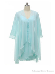 Mint Knee Length Modest Long Sleeve Mother Of The Bride Dresses With Jacket