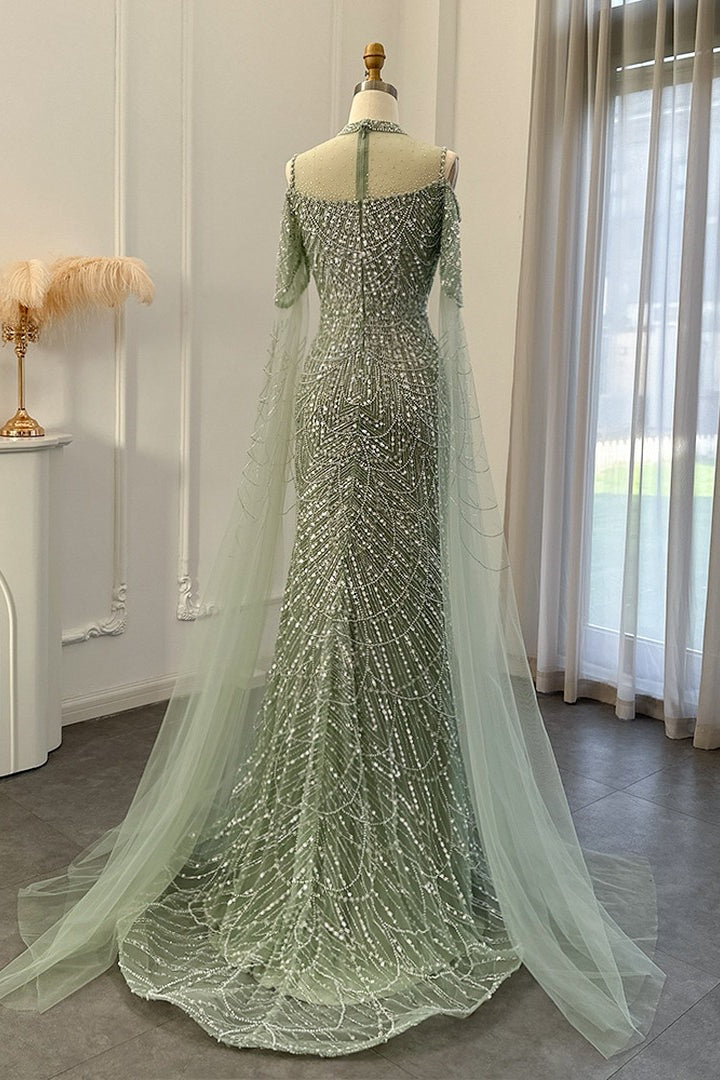 Modern High Neck Pearls Prom Dress Mermaid Long With Ruffle Secondary image