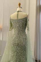 Modern High Neck Pearls Prom Dress Mermaid Long With Ruffle