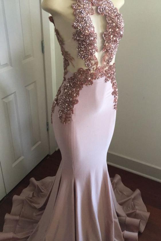 Modern Lace Appliques Sleeveless Prom Party Gowns| Mermaid Prom Party Gowns Secondary image
