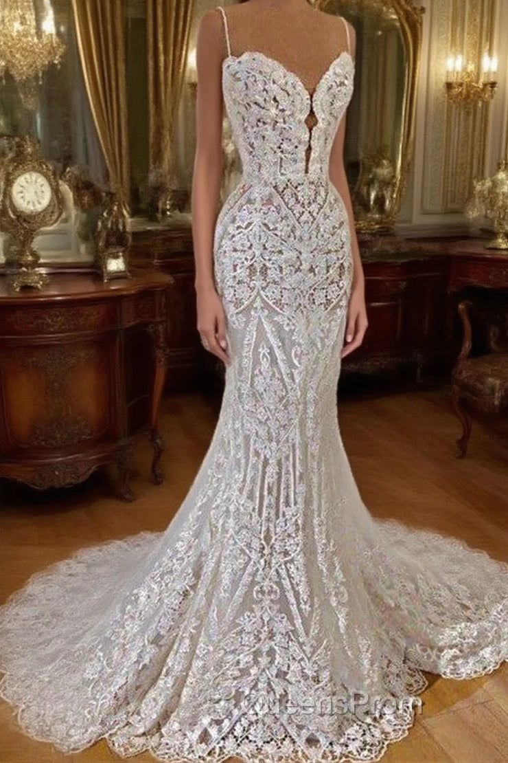 Modern Lace Mermaid Wedding Dress Spaghetti Straps Appliques Bridal Gowns Main image