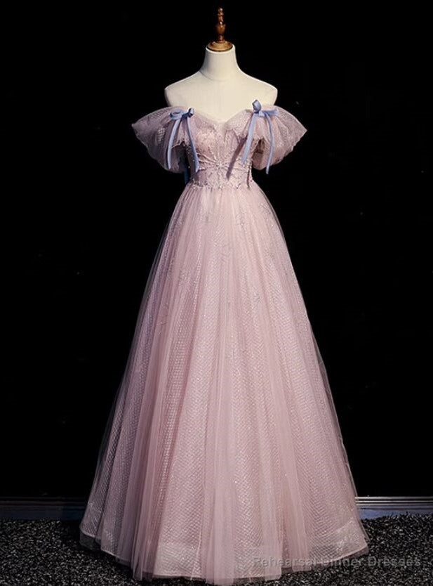 Modern Pink Tulle Sequins Beading Prom Dress Main image