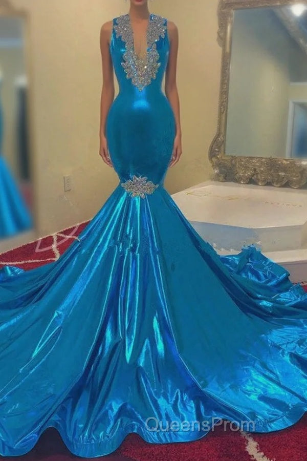 Modern Sequins Appliques V-Neck Sleeveless Long Mermaid Evening Prom Dress Main image