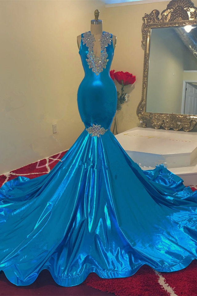 Modern Sequins Appliques V-Neck Sleeveless Long Mermaid Prom Dress Main image