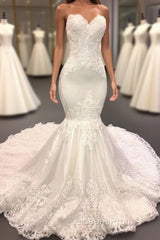 Modern Strapless Lace Appliques Mermaid Wedding Bridal Gowns New Arrival