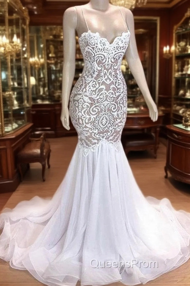 Modern Straps Mermaid Appliques Wedding Dress Ruffless Bridal Gown Main image