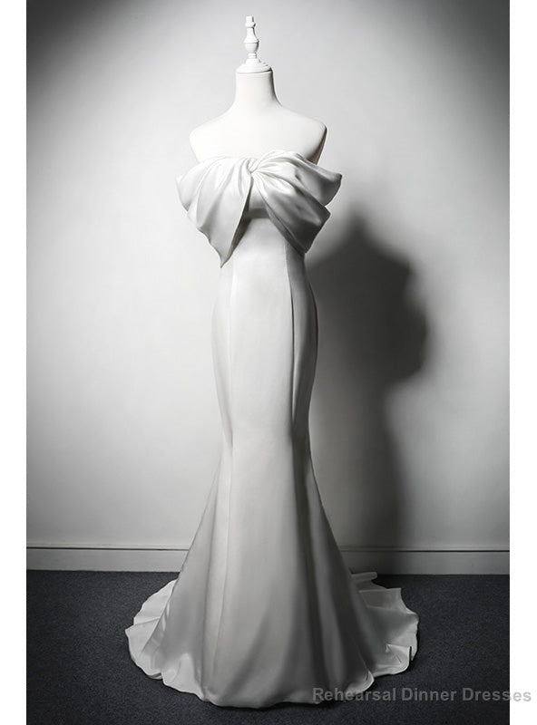 Modern White Mermaid Satin Off the Shoulder Wedding Dress Main image