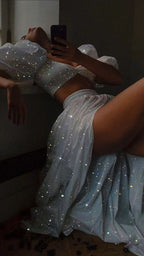 Modest 2 Pieces Sequin White Classy Prom Dress 22Th Birthday Outfit