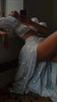 Modest 2 Pieces Sequin White Classy Prom Dress 22Th Birthday Outfit