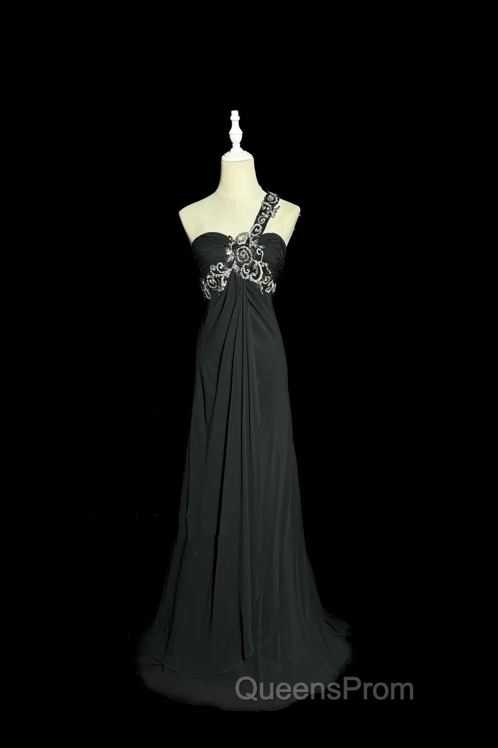 Modest A Line One Shoulder Gray Chiffon Long Evening Prom Dress Party Dress Secondary image