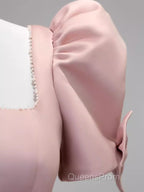 Modest A Line Short Sleeves Long Pink Evening Prom Dress