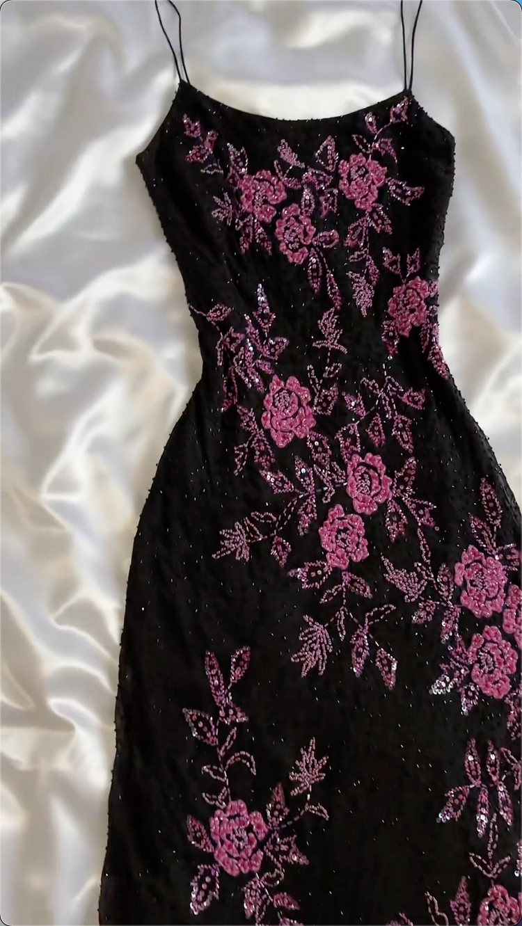 Modest A Line Spaghetti Straps Black Sequin Classy Prom Dress Classy Dress With Flower Beads Secondary image