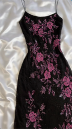 Modest A Line Spaghetti Straps Black Sequin Classy Prom Dress Classy Dress With Flower Beads