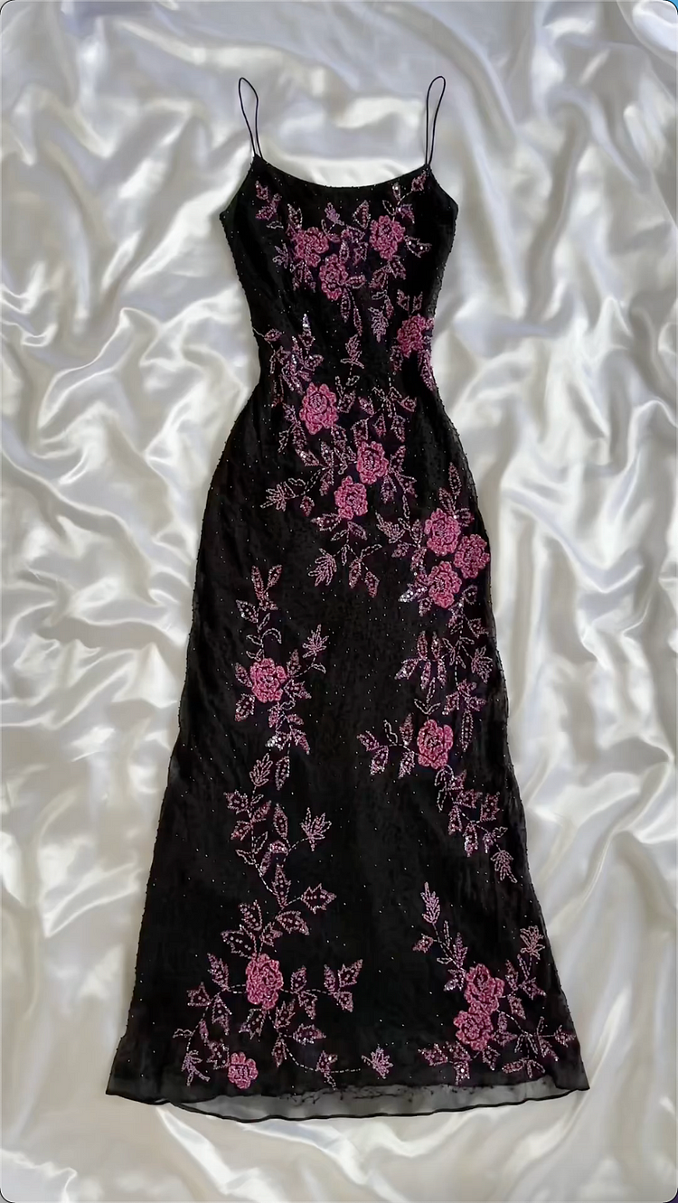 Modest A Line Spaghetti Straps Black Sequin Classy Prom Dress Classy Dress With Flower Beads
