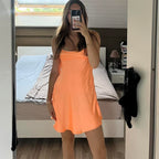 Modest A Line Spaghetti Straps Orange Satin Short Formal 8Th Grade Homecoming Dresses Middle School Semi Mini Formal Hoco Dress Backless Cocktail Outfits