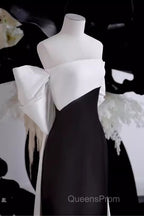 Modest A Line Strapless Long Sleeveless Satin Black Evening Prom Dress