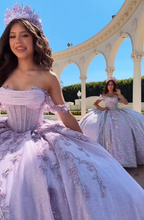 Modest Ball Gown Off The Shoulder Lilac Lace Tulle Long Quinceanera Dress Classy Gowns Vestido De 15 Anos Sweet 16 Dress