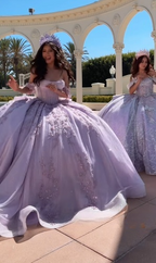 Modest Ball Gown Off The Shoulder Lilac Lace Tulle Long Quinceanera Dress Classy Gowns Vestido De 15 Anos Sweet 16 Dress