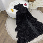 Modest Ball Gown Strapless Black Sequin Floor Length Slit Classy Prom Dress Classy Evening Gowns