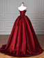 Modest Ball Gown Strapless Burgundy Satin Floor Length Evening Dress Prom Dresses