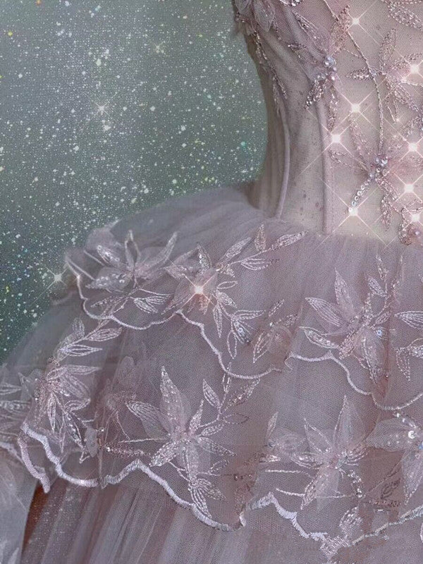 Modest Ball Gown Straps Pink Tulle Classy Prom Dress 22Th Birthday Outfit