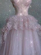 Modest Ball Gown Straps Pink Tulle Classy Prom Dress 22Th Birthday Outfit