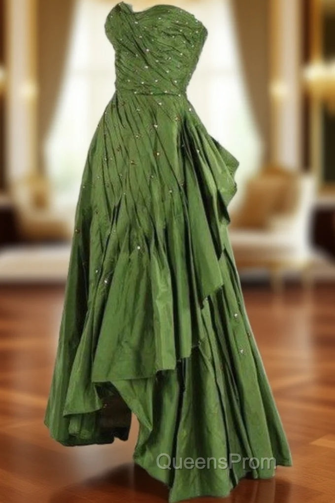 Modest Ball Gown Sweetheart Green Satin Long Evening Dress Party Dress Evening Dress Evening Prom Dress