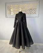 Modest Blue Classy Prom Dress Lace Emroidery Classy Evening Dress