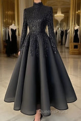 modest blue Evening Prom Dress lace emroidery evening Dress