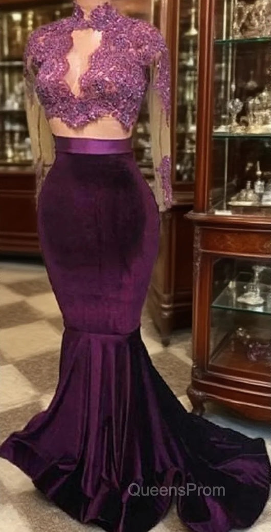 Modest Lace Long-Sleeve High-Neck Mermaid Evening Prom Dress Main image