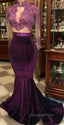 Modest Lace Long-Sleeve High-Neck Mermaid Evening Prom Dress
